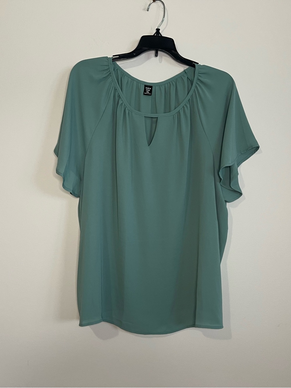 SHEIN Sage Green Flutter Sleeve Keyhole Top